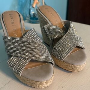 Gianni Bini Glittering Silver Wedge Sandals